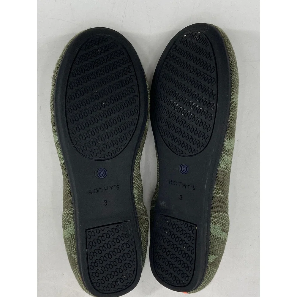 Rothy's Size 3 Youth Olive Camo Textile‎ The Kids Loafer Casual Flat Shoe